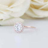 1.6ct Round Cut VVS1 Diamond Engagement Ring Halo Solitaire 14k Rose Gold Finish