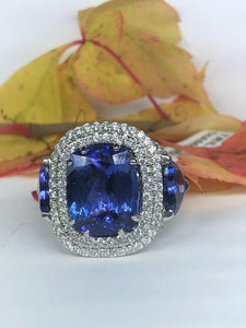 4ct Cushion Blue Sapphire Engagement Ring Dual Halo Cocktail 14k White Gold Over