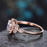 2ct Oval Cut Diamond Engagement Ring Morganite Leaf Accents 14k Rose Gold Finish