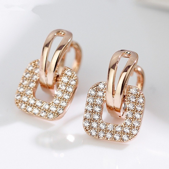 2ct Round Cut VVS1 Diamond Square Shape Trendy Drop Earrings 14k RoseGold Finish