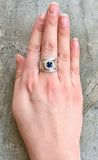 2ct Engagement Ring Round Cut Blue Sapphire Wide Halo 14k White Gold Finish