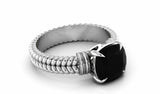 Solitaire Rope Shank Ring 1.2ct Cushion Cut Black Diamond 14k White Gold Finish