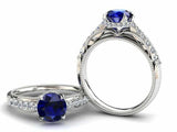 2ct Round Cut Sapphire Solitaire with Accent Hidden Halo Ring 14k WhiteGold Over