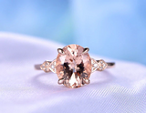 1.5ct Oval Cut Peach Morganite Engagement Ring Diamond Accent 14k Rose Gold Over