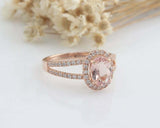 1.7ct Oval Peach Morganite Engagement Ring Split Shank Halo 14k Rose Gold Finish