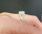 2.1ct Engagement Ring Oval Cut Blue Aquamarine Wave Solitaire 14k WhiteGold Over