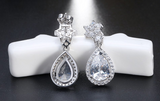 2.9ct Pear Cut VVS1D Diamond Halo Teardrop Stud Earrings 14k White Gold Finish