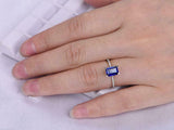 2.15ct Emerald Cut Blue Sapphire Solitaire Accents Ring 14k White Gold Finish