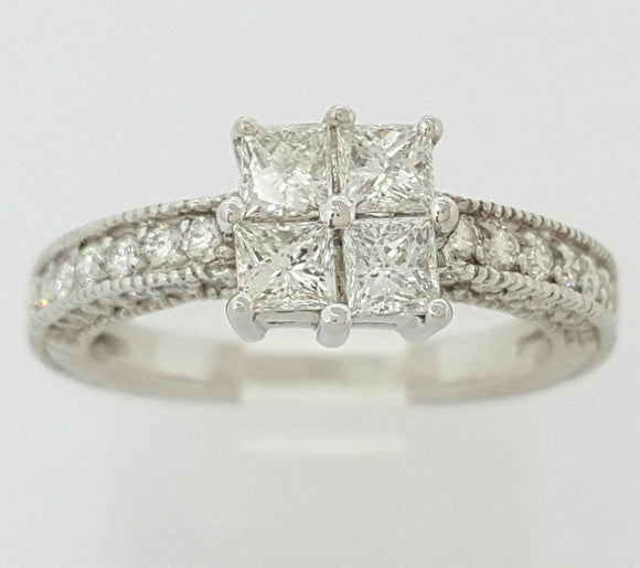 3Ct Princess Cut Diamond Unique Vintage Engagement Ring 14K White Gold Finish