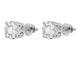 0.6ct Round Cut VVS1D Diamond Floral Cluster Stud Earrings 14k White Gold Finish