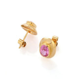 1ct Stud Earrings Oval Cut Pink Sapphire Solitaire 14k Yellow Gold Finish