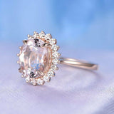 2ct Oval Cut Peach Morganite Halo Solitaire Engagement Ring 14k Rose Gold Finish