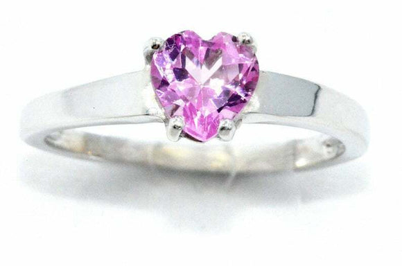 1ct Engagement Ring Heart Cut Pink Sapphire Solitaire Women 14k WhiteGold Finish