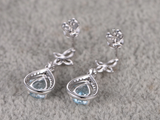 2.3ct Drop Earrings Pear Cut Aquamarine Halo Floral Dangle 14k White Gold Finish