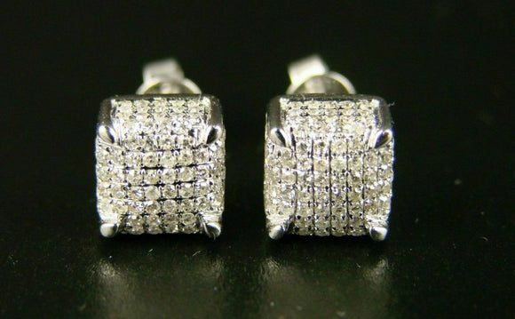 1ct Round Cut Diamond Ice Cube Cluster Hiphop Stud Earrings 14k White Gold Over