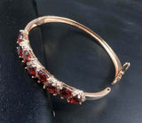 15Ct Heart Cut Red Garnet Cocktail Bangle Bracelet 14K Rose Gold Finish