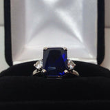 1.3ct Emerald Cut Blue Sapphire Side Diamond Engagement Ring 14k White Gold Over