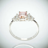 2Ct Emerald Cut Peach Morganite Solitaire Engagement Ring 18K White Gold Finish