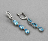 1.75ct Dangle Earrings Pear Cut Blue Topaz Three Stone 14k White Gold Finish