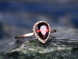 1.2Ct Pear Cut Red Garnet Halo Beau Solitaire Engagement Ring 14K Rose Gold Over