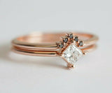 1.5ct Princess Cut Diamond Engagement Ring 14k Rose Gold Finish Bridal Set Band