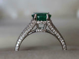 2.7ct Engagement Ring Oval Cut Green Emerald Split Shank 14k White Gold Finish