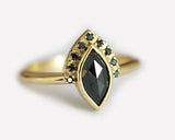 1.2ct Marquise Cut Black Diamond Engagement Ring 14k YellowGold Over Crown Tiara