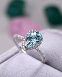 3Ct Pear Cut Blue Aquamarine Diamond Accent Engagement Ring 14K White Gold Over