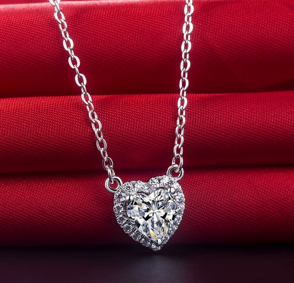 1.2ct Heart Cut VVS1D Diamond Pendant Chain Halo Heart Shape 14k White Gold Over