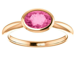 1.4ct Engagement Ring Oval Cut Pink Ruby Bezel Set Solitaire 14k Rose Gold Over