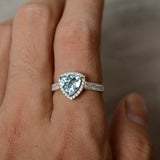 2ct Trillion Cut Blue Aquamarine Promise Engagement Ring 14k White Gold Finish