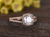 1.3ct Cushion Cut Diamond Engagement Ring 14k Rose Gold Finish Halo Split Shank