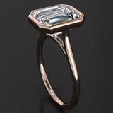 3.5ct Emerald Cut Diamond Engagement Ring 14k Rose Gold Over Bezel Set Solitaire