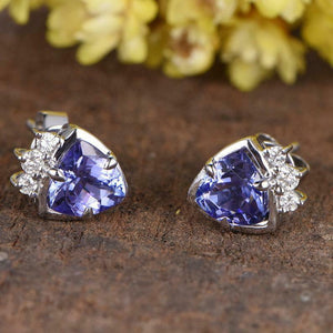 1ct Trillion Cut Tanzanite Solitaire Stud Earrings 14k White Gold Finish