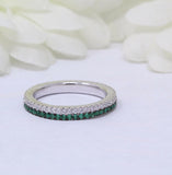 4Ct Round Cut Green Emerald Diamond Two Row Eternity Band 14K White Gold Finish