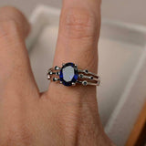 2ct Oval Cut Blue Sapphire Solitaire Split Band Accent Ring 14k WhiteGold Finish