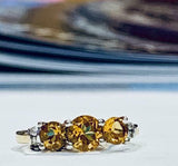 2.7ct Engagement Ring Round Cut Yellow Citrine Trilogy 14k Yellow Gold Finish