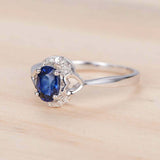 1.2ct Oval Cut Blue Sapphire Engagement Ring Stylish Halo 14k White Gold Finish