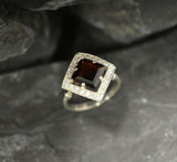 2ct Engagement Ring Asscher Cut Red Garnet Diamond Halo 14k White Gold Finish