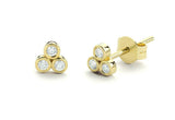 Three Stone Stud Earrings 0.4ct Round Cut VVS1D Diamond 14k Yellow Gold Finish