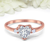 1ct Heart Cut Diamond Engagement Ring Trilogy Minimalist 14k Rose Gold Finish