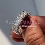 5ct Emerald Simulated Diamond Full Eternity Wedding Band 14K White Gold Plated