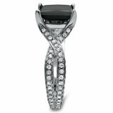 4Ct Princess Cut Black Diamond Ice Split Band Solitaire Ring 14K White Gold Over