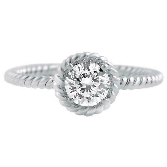 0.5ct Round Cut Diamond Engagement Ring Braided Solitaire 14k White Gold Finish