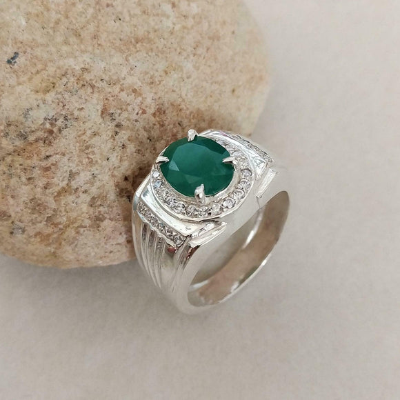 2.6ct Engagement Ring Oval Cut Green Emerald Wide Halo 14k White Gold Finish