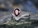 1.5Ct Pear Cut Red Garnet Crown Halo Style Engagement Ring 14K White Gold Finish