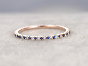 0.9ct Round Blue Sapphire Eternity Anniversary Wedding Band 14k Rose Gold Finish