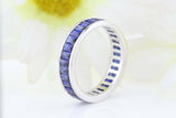 2ct Radiant Cut Blue Tanzanite Eternity Wedding Band Ring 14k White Gold Finish