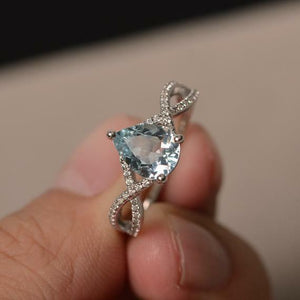 1ct Pear Blue Aquamarine Infinity Solitaire Engagement Ring 14k White Gold Over