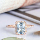 2ct Radiant Cut Blue Aquamarine Engagement Ring Halo Diamond 14k Rose Gold Over